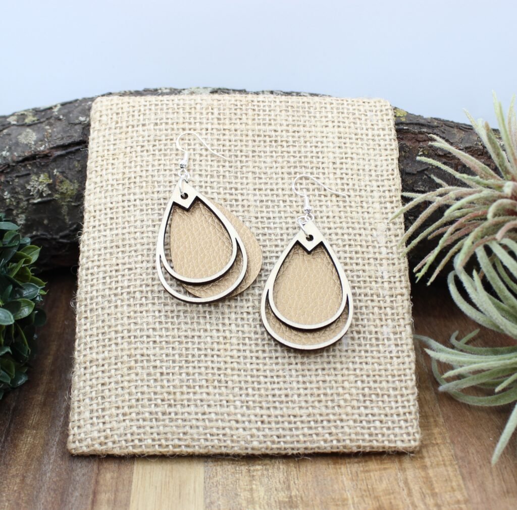 Mackintosh inspired earrings with bronze vegan leather detail
